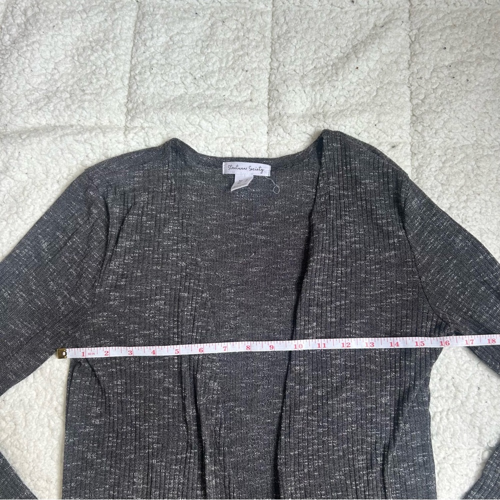 STREETWEAR SOCIETY- Long Grey Cardigan Sweater - Picture 7 of 12